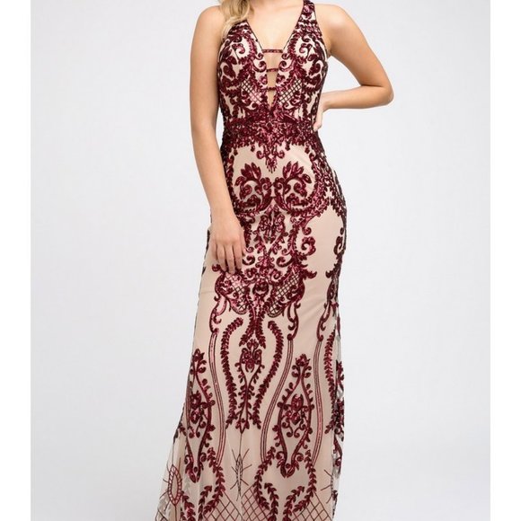 Sequined Open Back Prom Nude-Green Dress JT243 - Picture 4 of 5